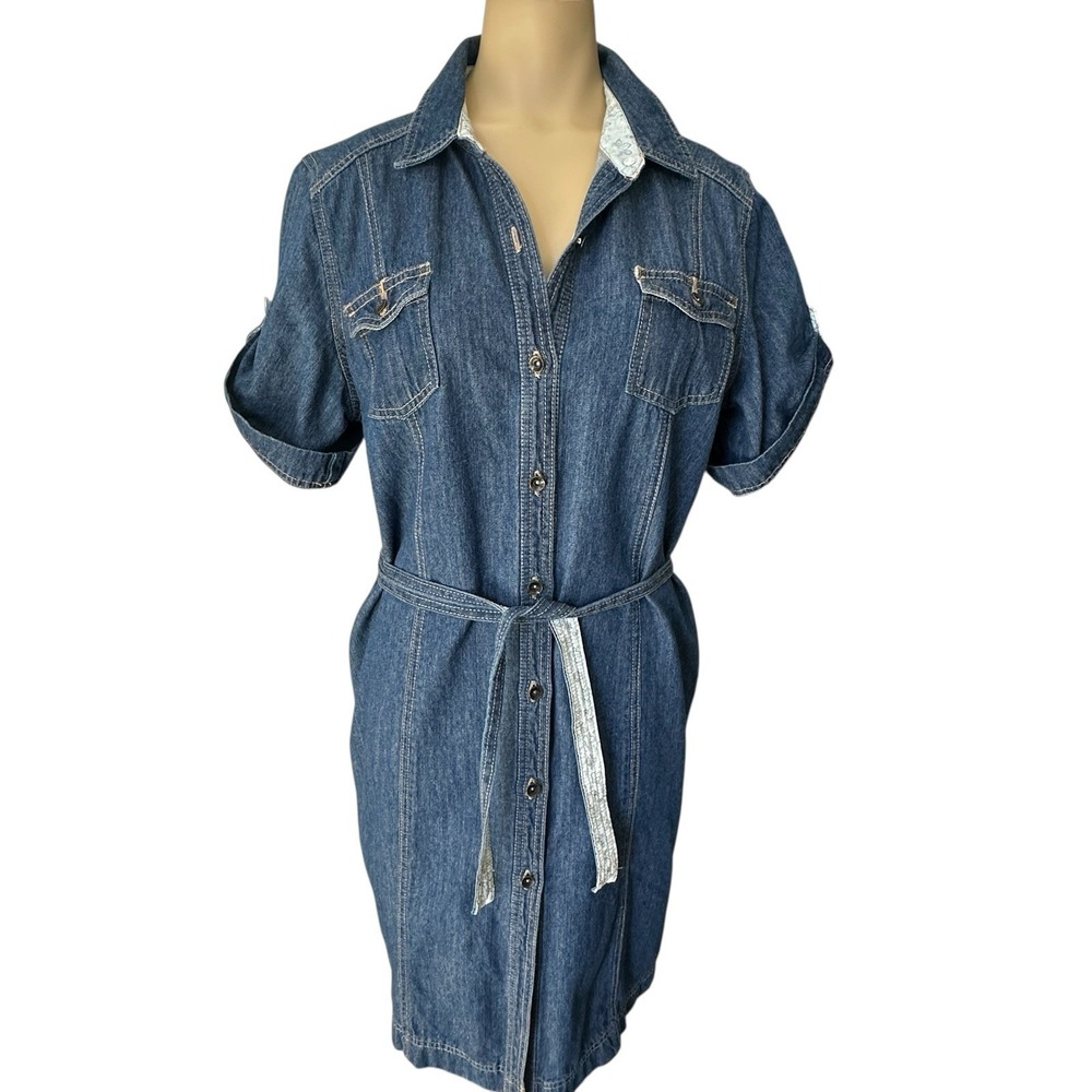 VTG Canyon River‎ Blues Denim Dress Women's Size Large 14/16 Short Sleeve Pocket